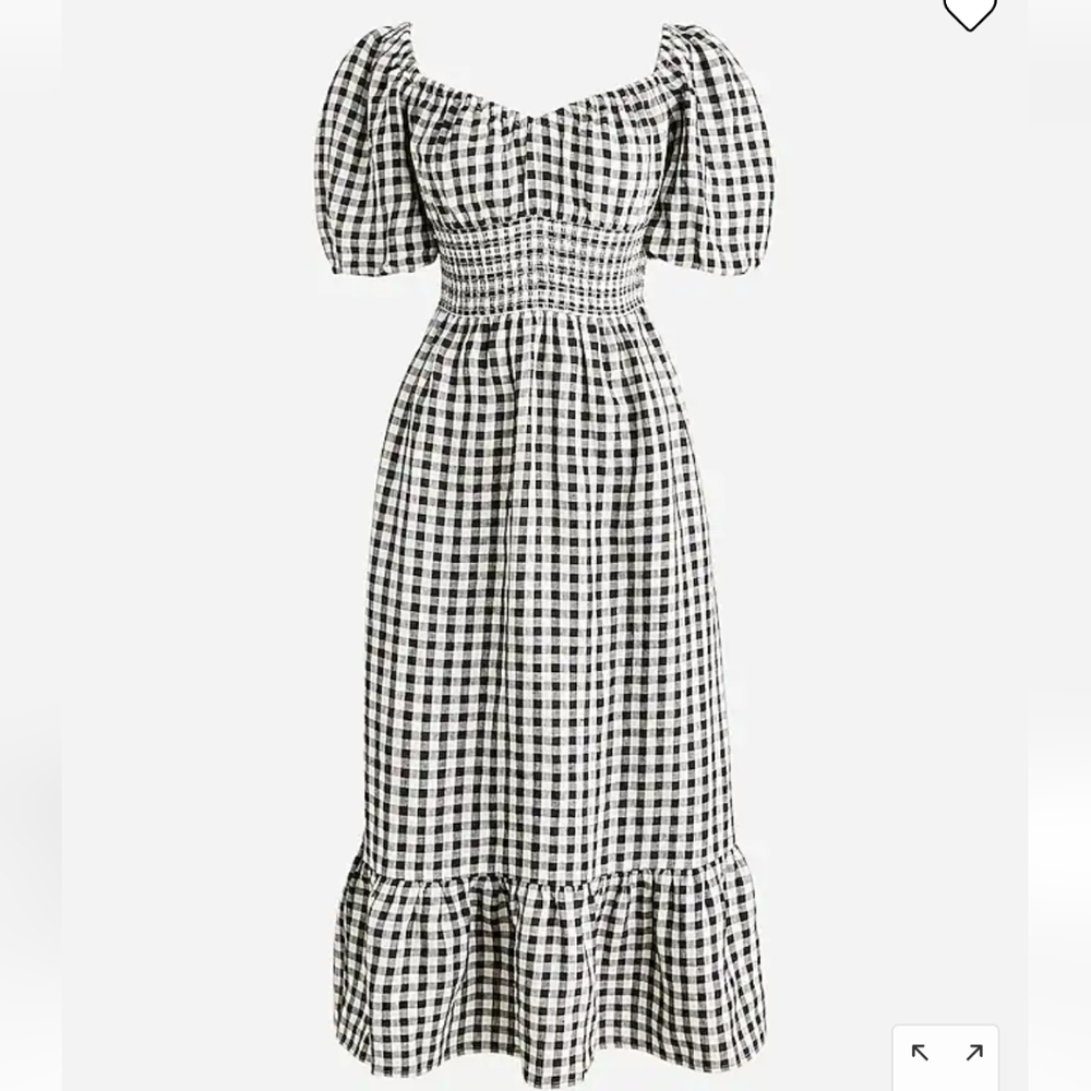 **Adorable** NWT Smocked-waist puff-sleeve midi dress in gingham linen
